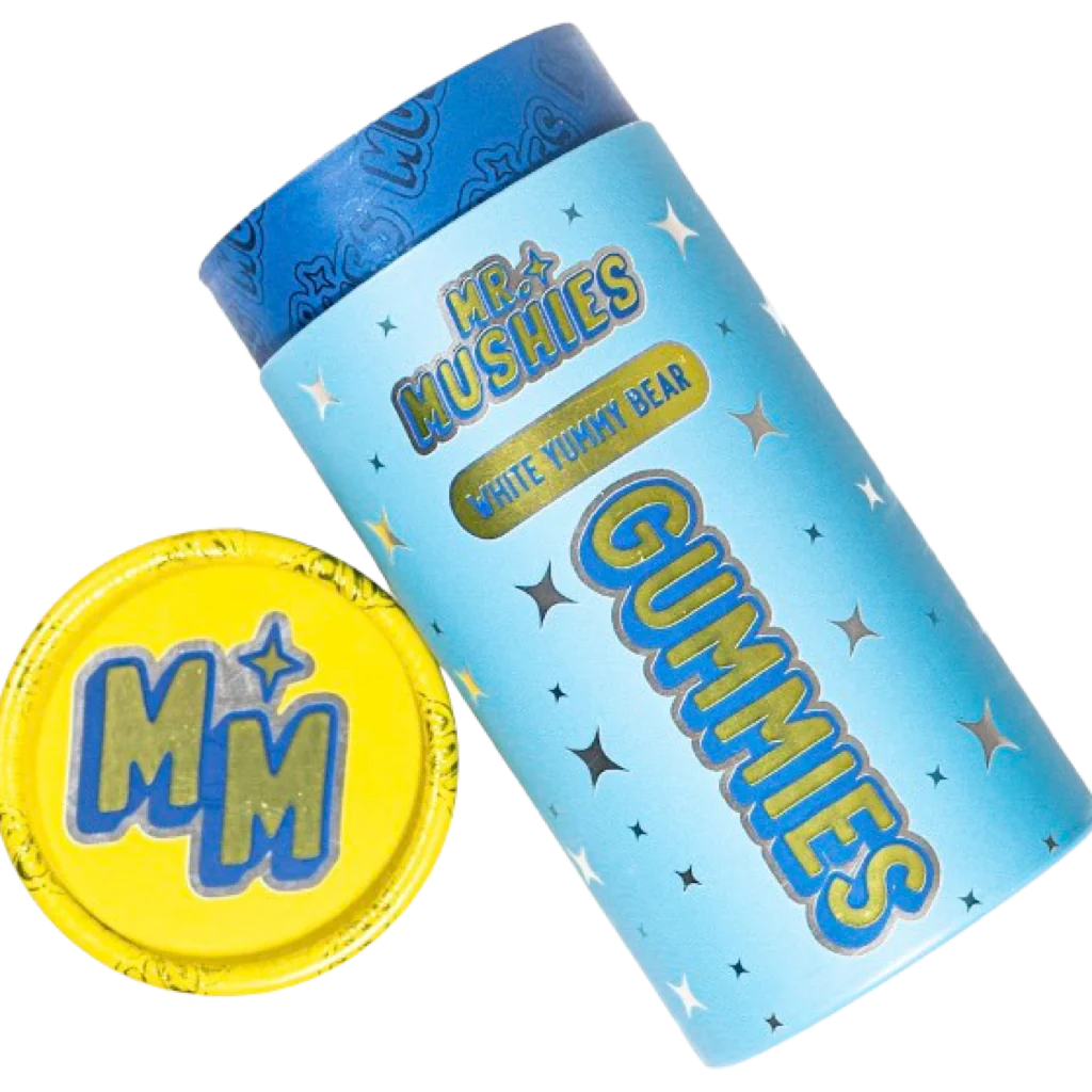 White Yummy Bear magic mushroom gummies by Mr. Mushies