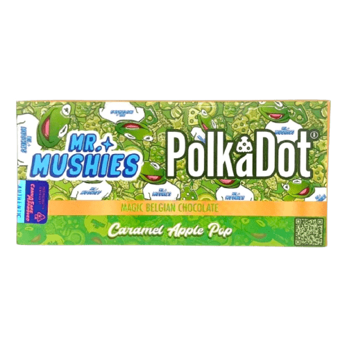 Polkadot Caramel Apple Pop magic mushroom chocolate bar by Mr. Mushies