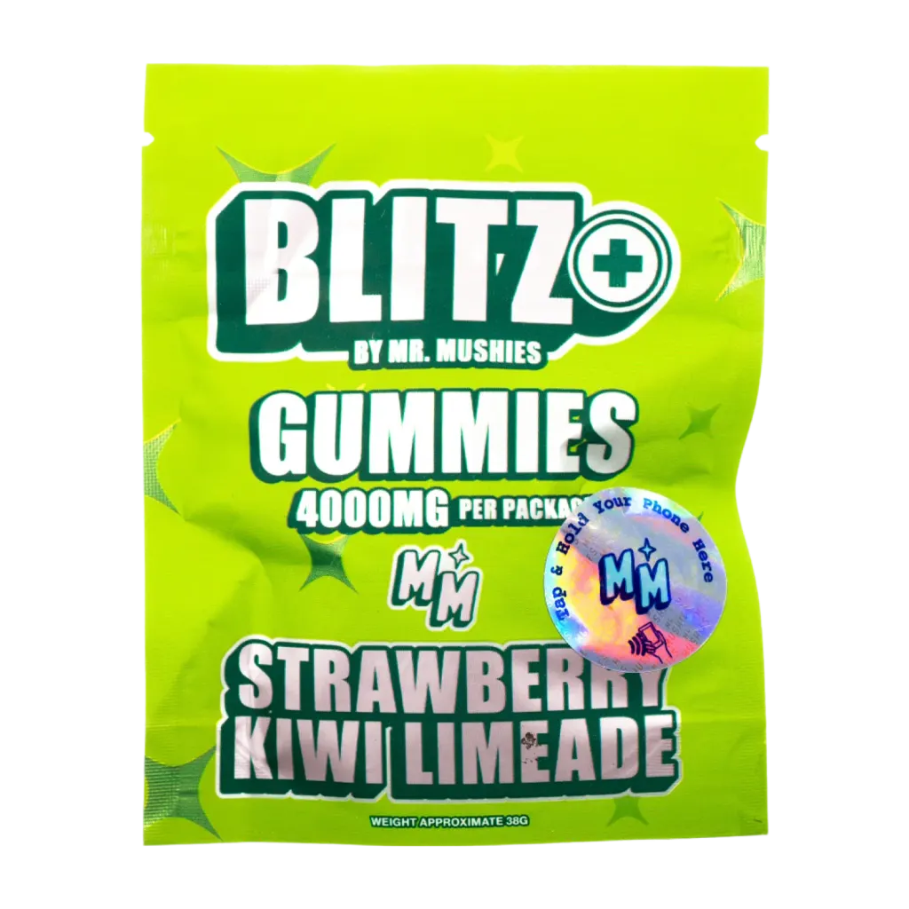 Strawberry Kiwi Limeade Blitz+ psilocybin and THC gummies by Mr. Mushies