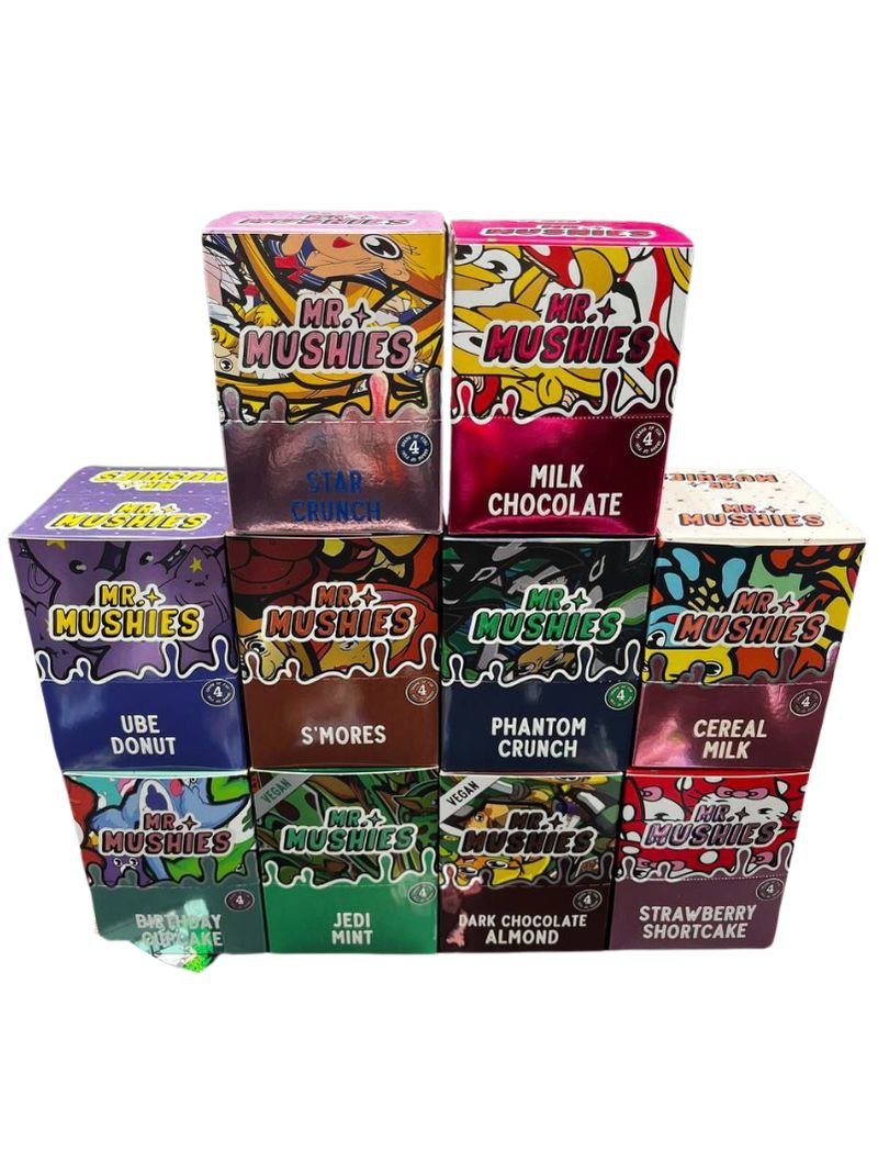Bulk case of Mr. Mushies magic mushroom chocolate bars